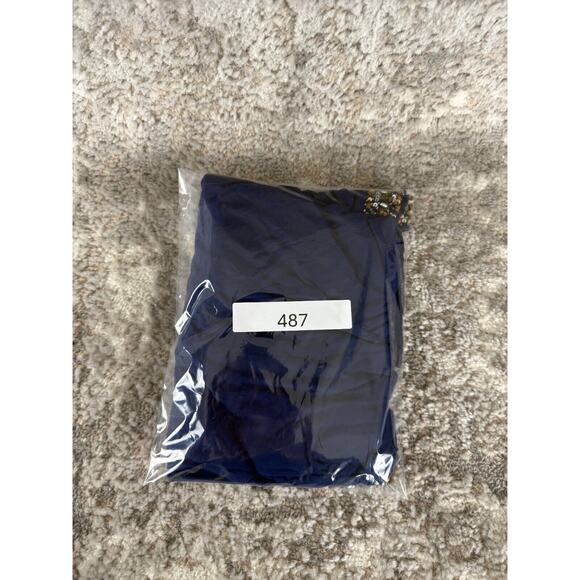 Joyous & Free Womens Size S Beaded Sequins Cold Shoulder Tunic Top Navy Stretch - Picture 11 of 11